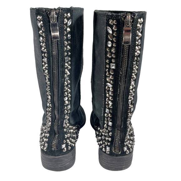 REBA! BLACK GENUINE LEATHER & SUEDE JEWELED & STUDDED MOTO ANKLE BOOTS! SZ 6M - Picture 10 of 12